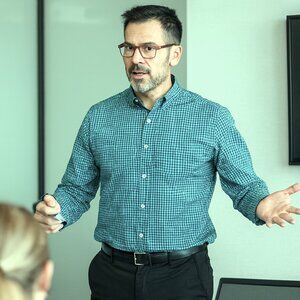 John Varvados Button Down Shirt Medium Navy / Aqua check pattern 100% Cotton